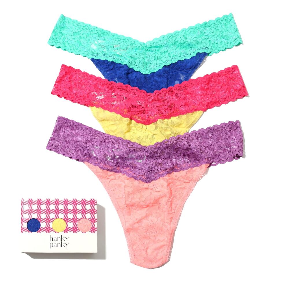 Hanky Panky Original Rise Thong 3 Pair Panties Size 4 - 14 Signature Lace 3-PK